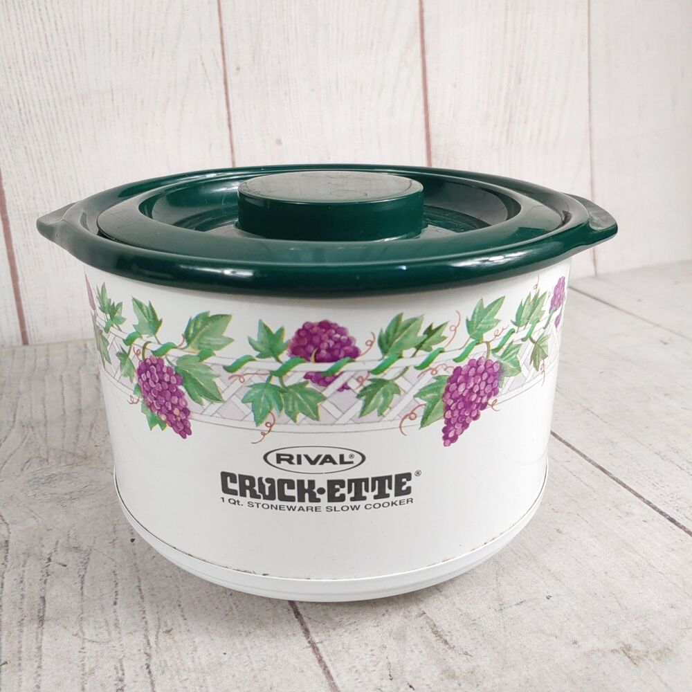 Rival Crock-Ette w/ LID Green Purple GRAPES - 1 QT Stoneware Slow Cooker 3205